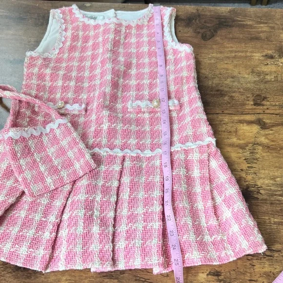 Badgley Mischka Pink and Cream Textured Girl’s Dress w/ Matching Purse Size 8 - Picture 5 of 14